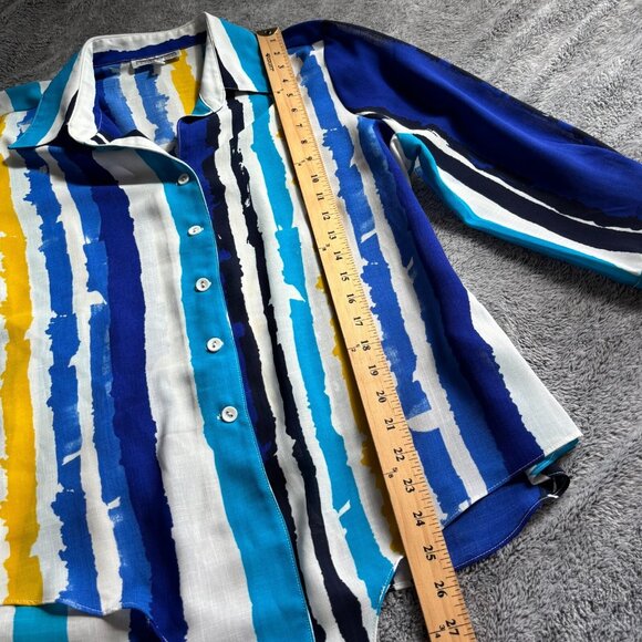 Mischa Womens Top Large Button Up Tie Front Artsy Art Deco Retro Striped 17913 - Picture 6 of 9